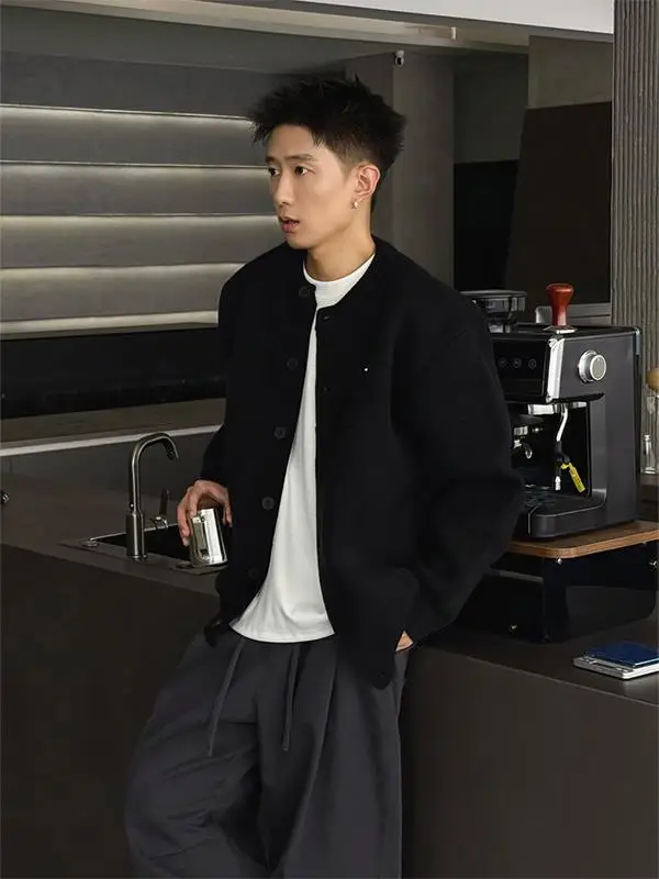 

Casual Loose Knitted Cardigan ex Color round Ne Sweater Outerwear for Autumn Winter Versatile Comfortable Lazy Sle