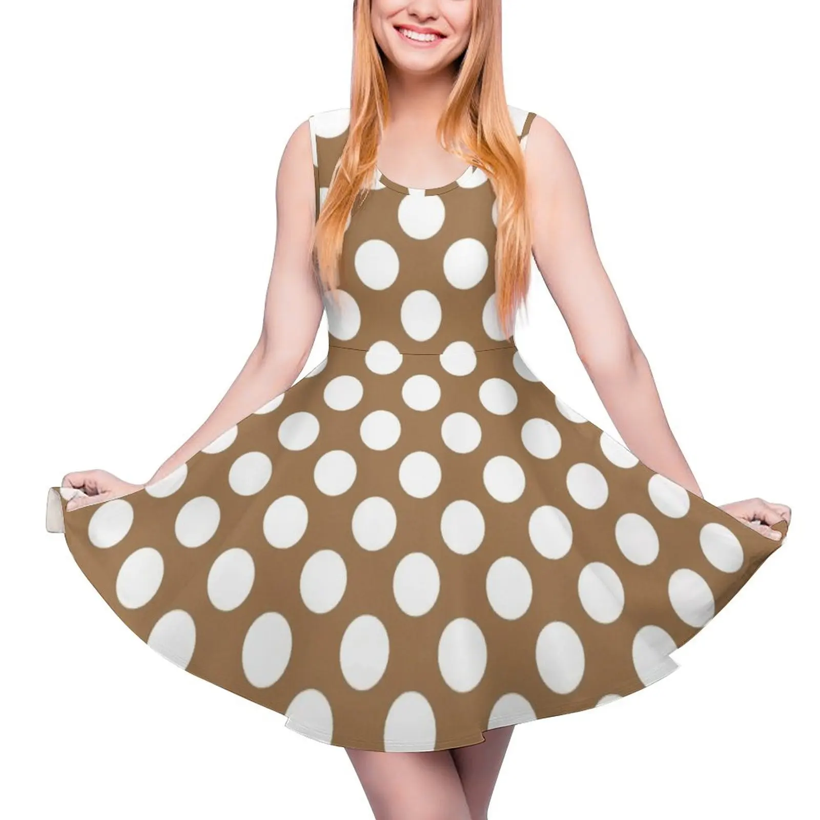 

Brown and white dots pattern Sleeveless Dress Summer dresses for women Women"s summer dress Party dresses for women