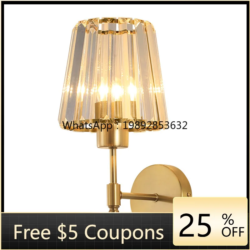 

Nordic Creative Wall Lamp American Country Bedroom Bedside Wall Lamp Balcony Crystal Glass Shade Lighting