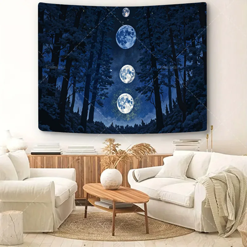 قطعة واحدة من نسيج الحائط "مرحور فورست مون فيزز نسيج - فن طبيعة السماء الليلية" #5