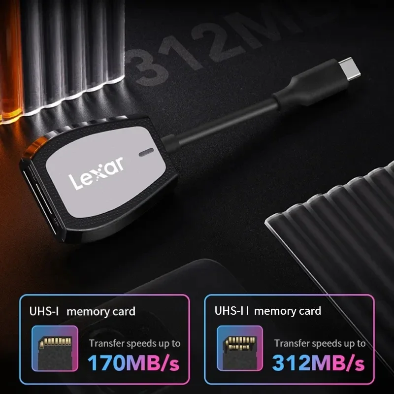 Lexar Card Reader USB 3.2 Type-C Dual-Slot Reader Supports SD and microSD UHS-II Cards Up To 312MB/s Speed Memory Card Reader