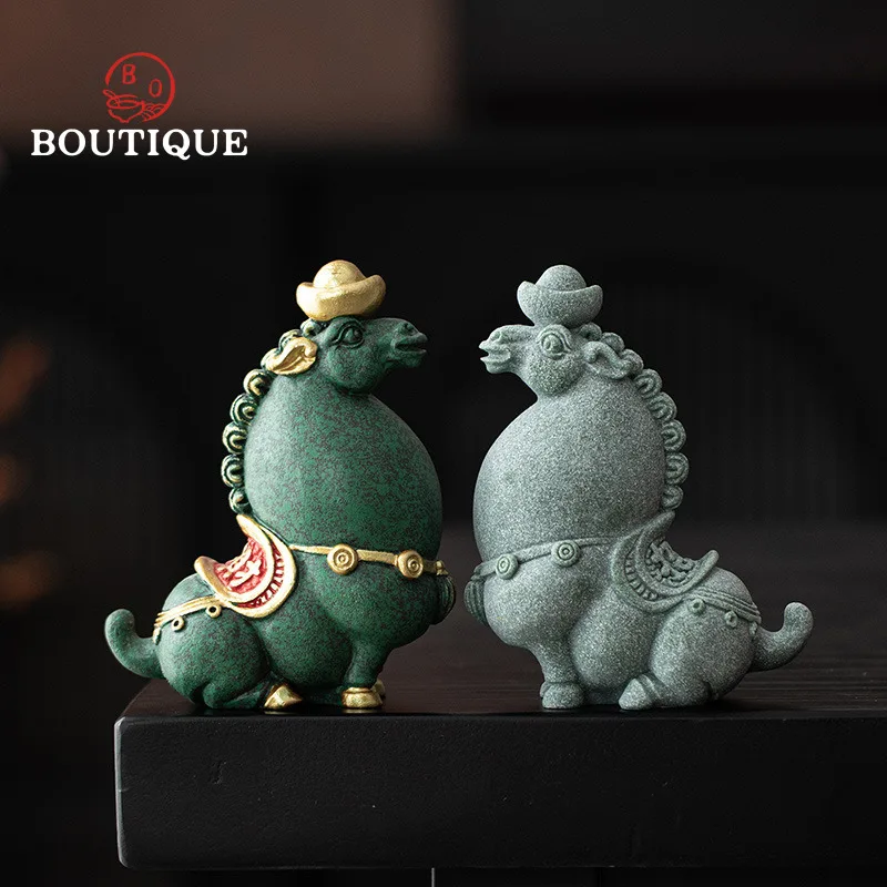 Blue Sand Stone Tea Pet Horses Figurine for Tea Ceremony Teapet Puer Tea Figurines Pixiu Pets Yixing Clay Ceramics Japanese Set