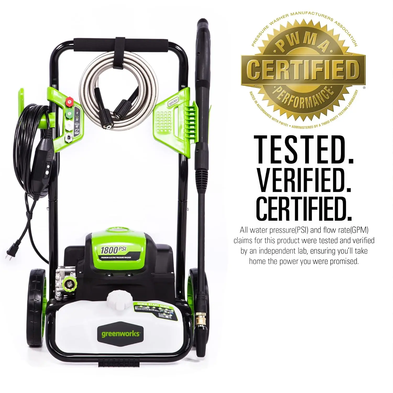 1800 PSI 1.2 GPM Pressure Washer (Open Frame) PWMA Certified