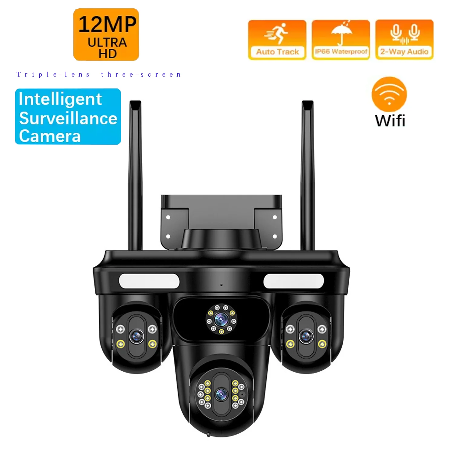 

12MP Three Screen Three Lens WIFI IP Camera 10X Zoom Camera Auto Tracking IP66 Waterproof Surveillance CCTV Video Security Cam