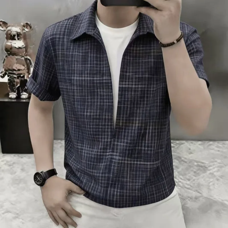 

Summer Men's Short Sleeve T-shirt Korean Fake Two-piece Shirt Trendy Casual Business Social T-shirts Streetwear Men Clothing