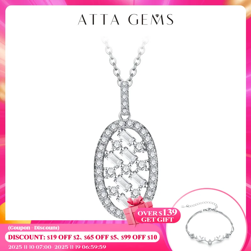 

ATTAGEMS Real 10k 14k 18k White Gold Moissanite Diamond Necklace For Woman Pendant Chains Party Anniversary Bridal Fine Jewelry