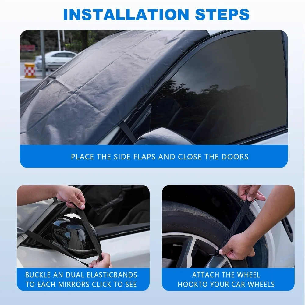 75*44in Windshield Cover All Weather Windshield Cover Windshield Cover Adjustable Side Mirror Straps Anti-theft Side Panels