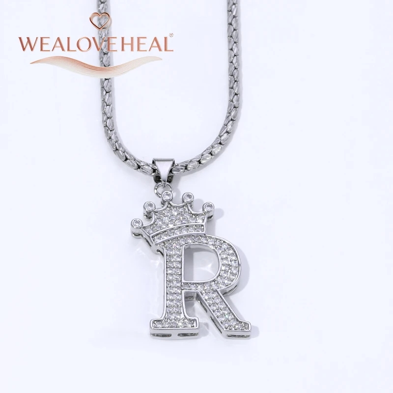 Rhodiumbeschichtete A-Z-Kronen-Initialen-Halskette, Iced Out CZ 26 Buchstaben-Anhängerkette 50 cm, personalisiertes Hip-Hop-Schmuckgeschenk für Sie und Ihn – Detail 36