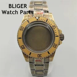 BLIGER Latest styles Bronze gold coating 40mm sterile watch case Dome sapphire glass fit NH35 Miyota9015 PT5000 movement