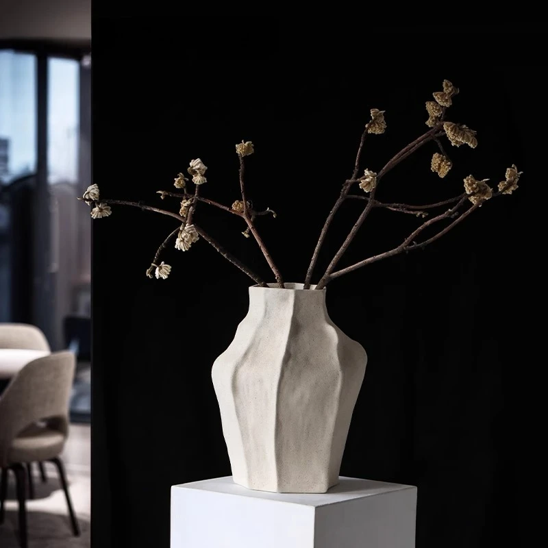 

Ceramic vase, floor-to-ceiling pottery pot, large Jingdezhen ornament, light luxury, advanced sense, wabi-**** wind flower devic