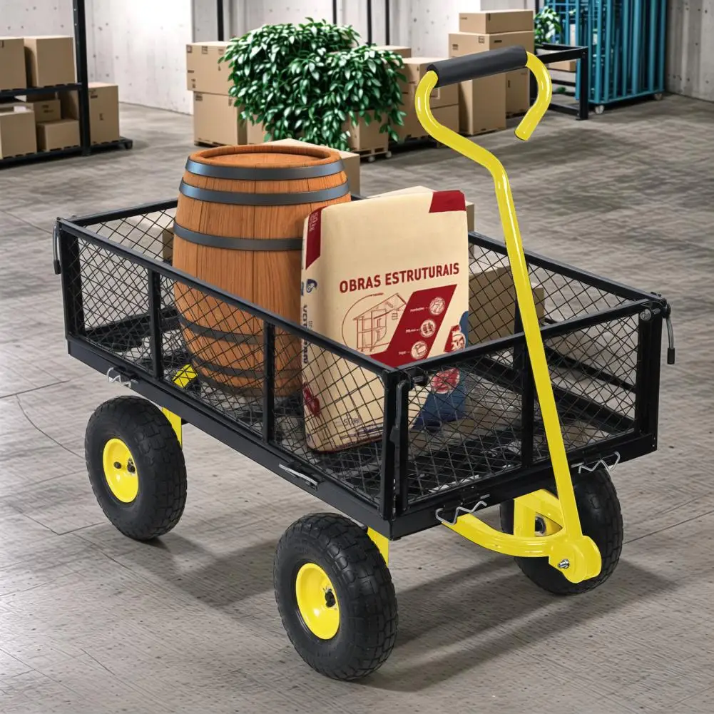 880lbs Capacity Garden Cart, Heavy Duty Mesh Metal Utility Wagon with Flat-Free Tires,Removable Sides, Flexible Handle Yard Cart