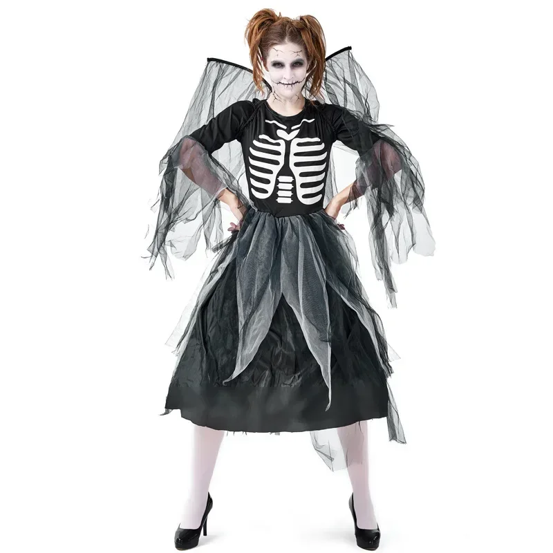 Sexy dia mexicano dos mortos crânio fantasma noiva cosplay traje helloween festa assustador vampiro boneca fantasia vestido