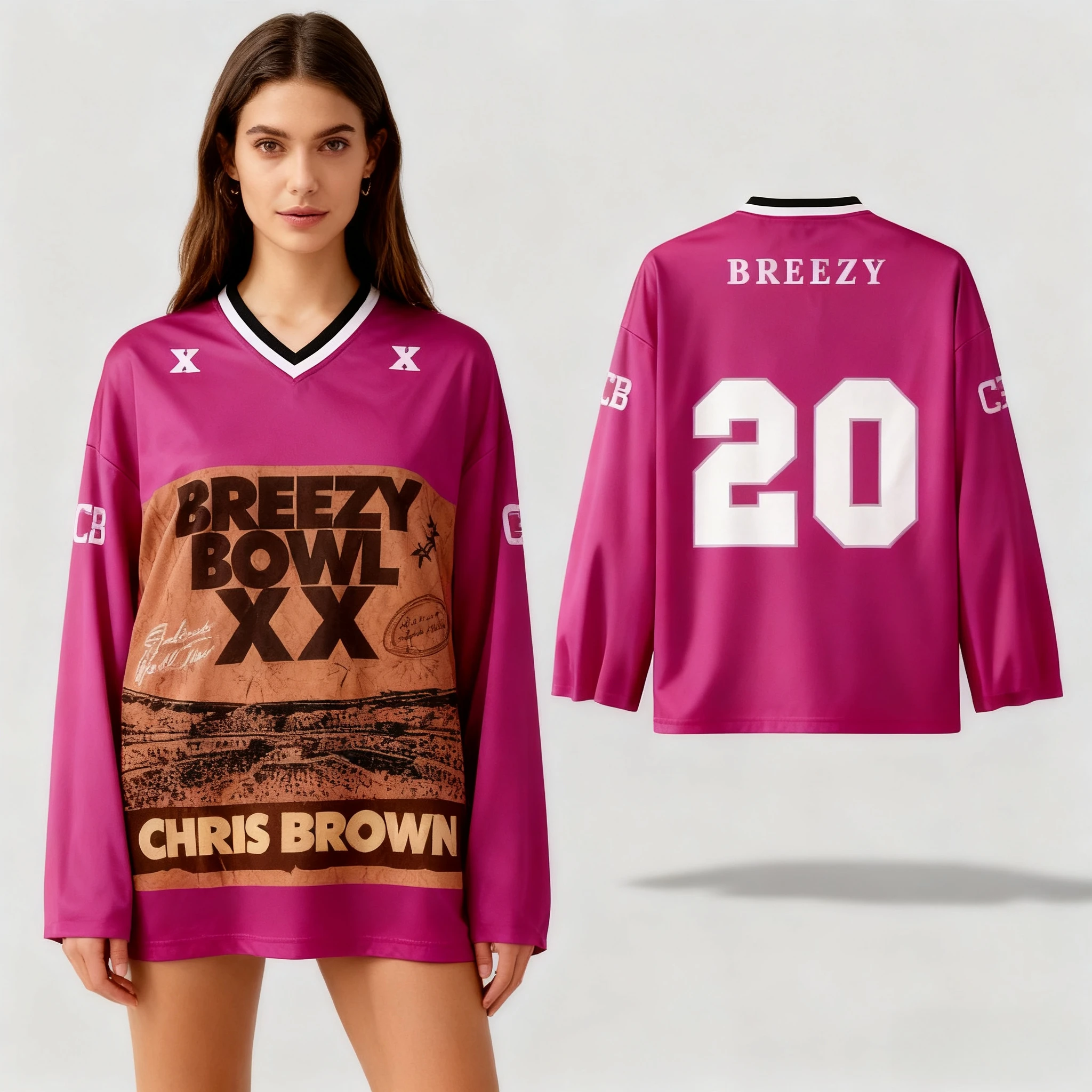 

Популярная весенне-осенняя женская футболка большого размера с длинным рукавом American Street Chris Brown Breezy Y2K, модная спортивная мода