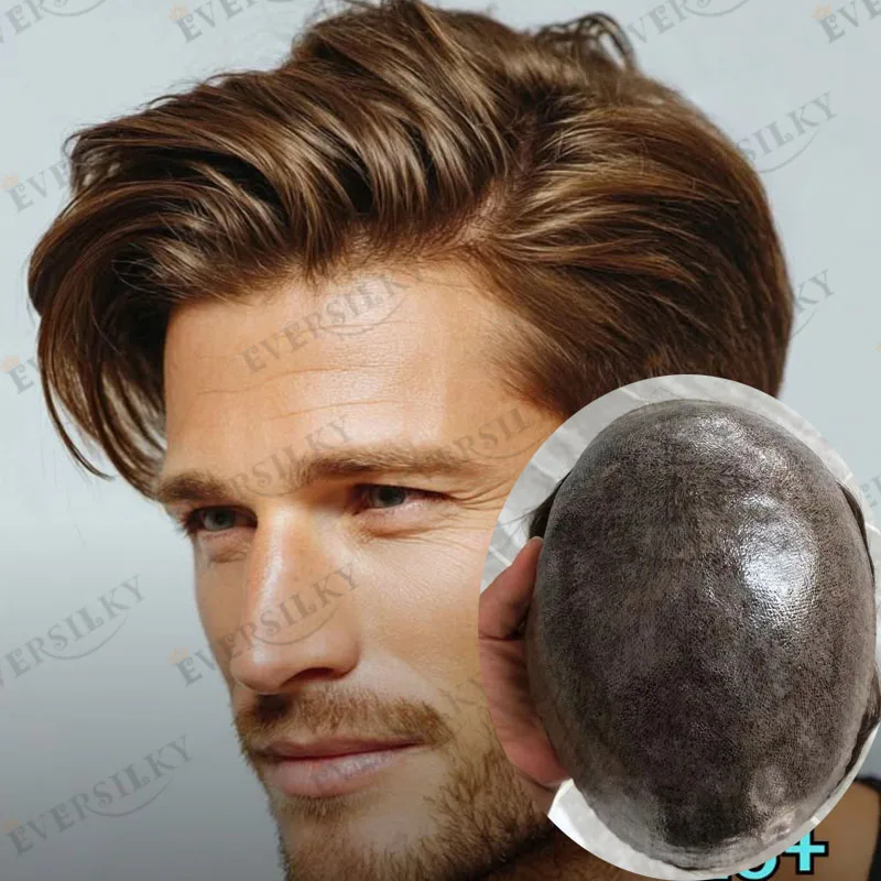 

# 2 # 5 # Мужской парик из натуральных индийских волос, 6 коричневых блонд-оттенков, 30 мм, волнистый, с полиуретановой основой, естественная линия роста волос, суперпрочный, полностью полиуретановая основа, система замещения волос