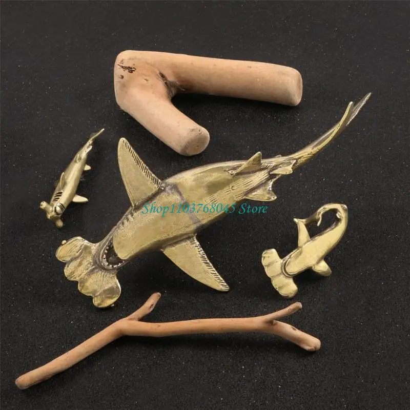 R53F Antique Brasses Large Hammer Head Shark Sculpture Ornament Gift for Ocean Lover