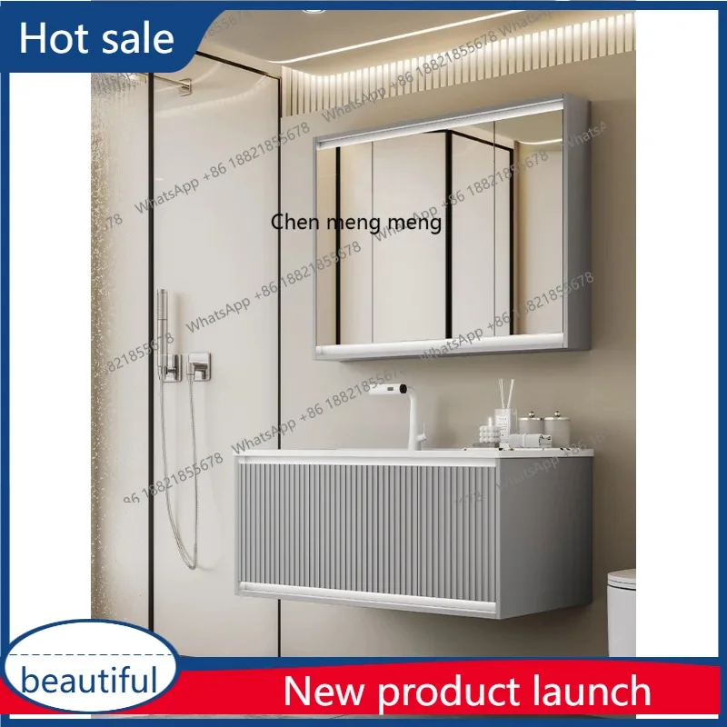 

A17 Modern light luxury grille bathroom cabinet combination ceramic integrated basin toilet face wash hand smart