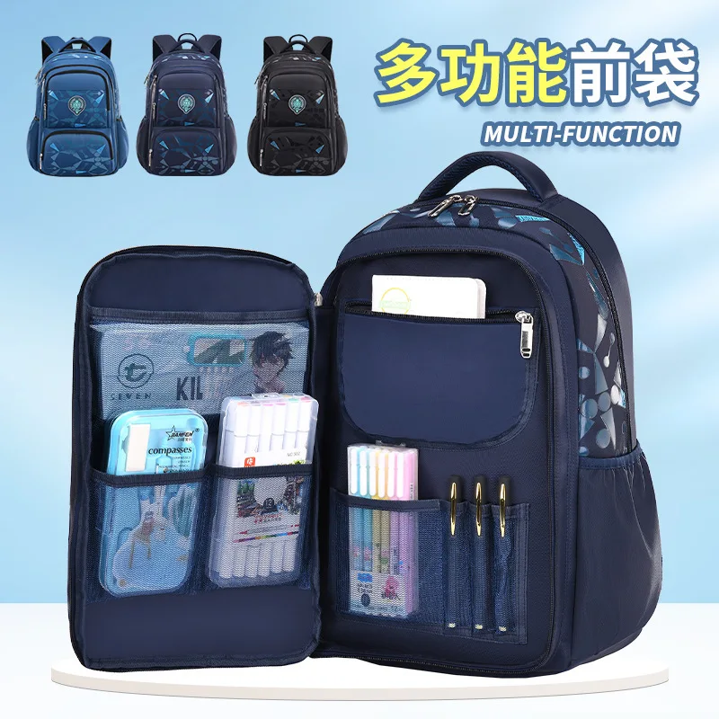 Elementary Students Kids Backpack Boys Lightweight Breathable Spine Care Large Capacity Schoolbag Waterproof School Backpack