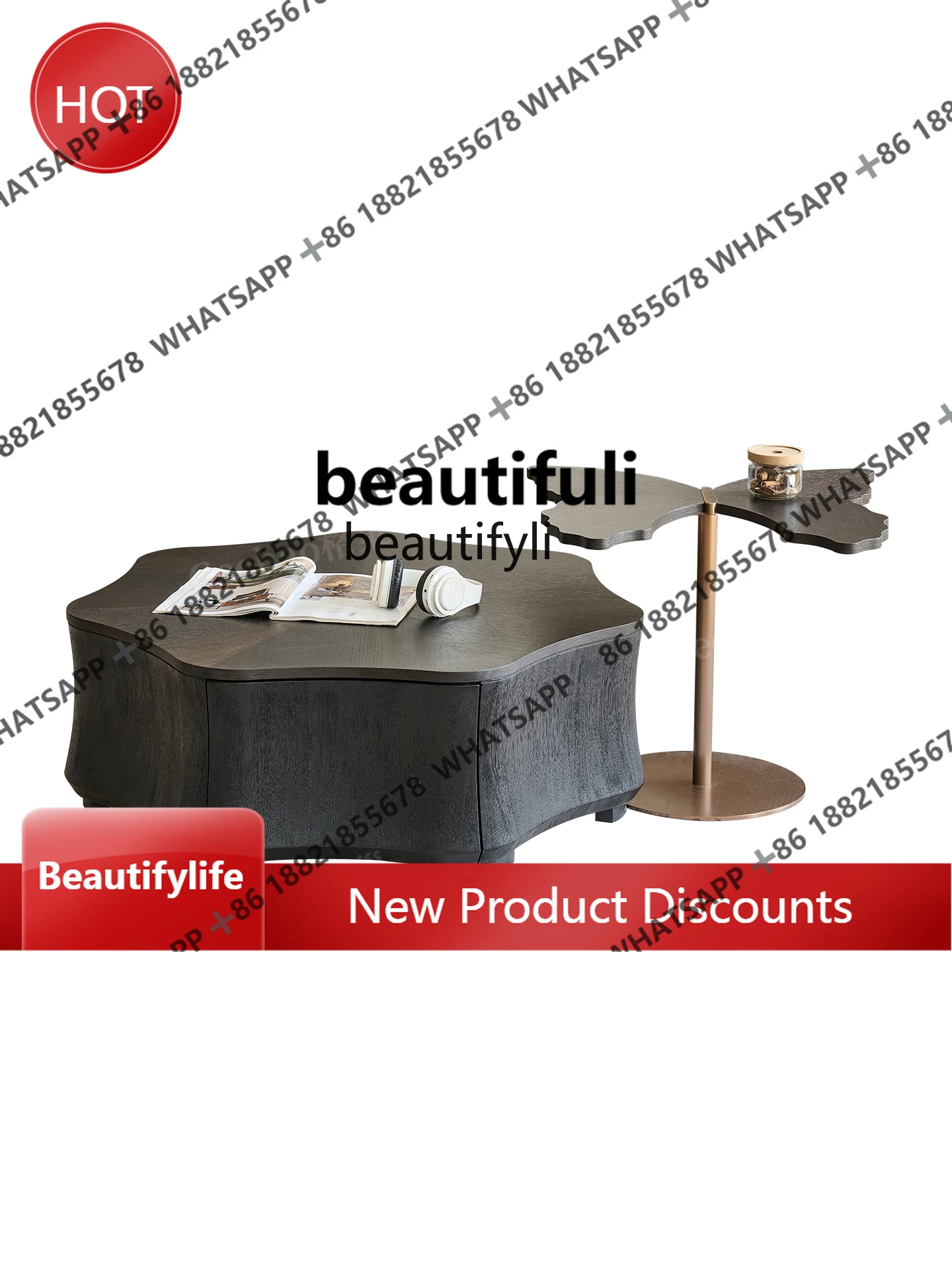 

French Retro White Wax Wood Coffee Table Round Tea Table for Home Small Living Room Furniture