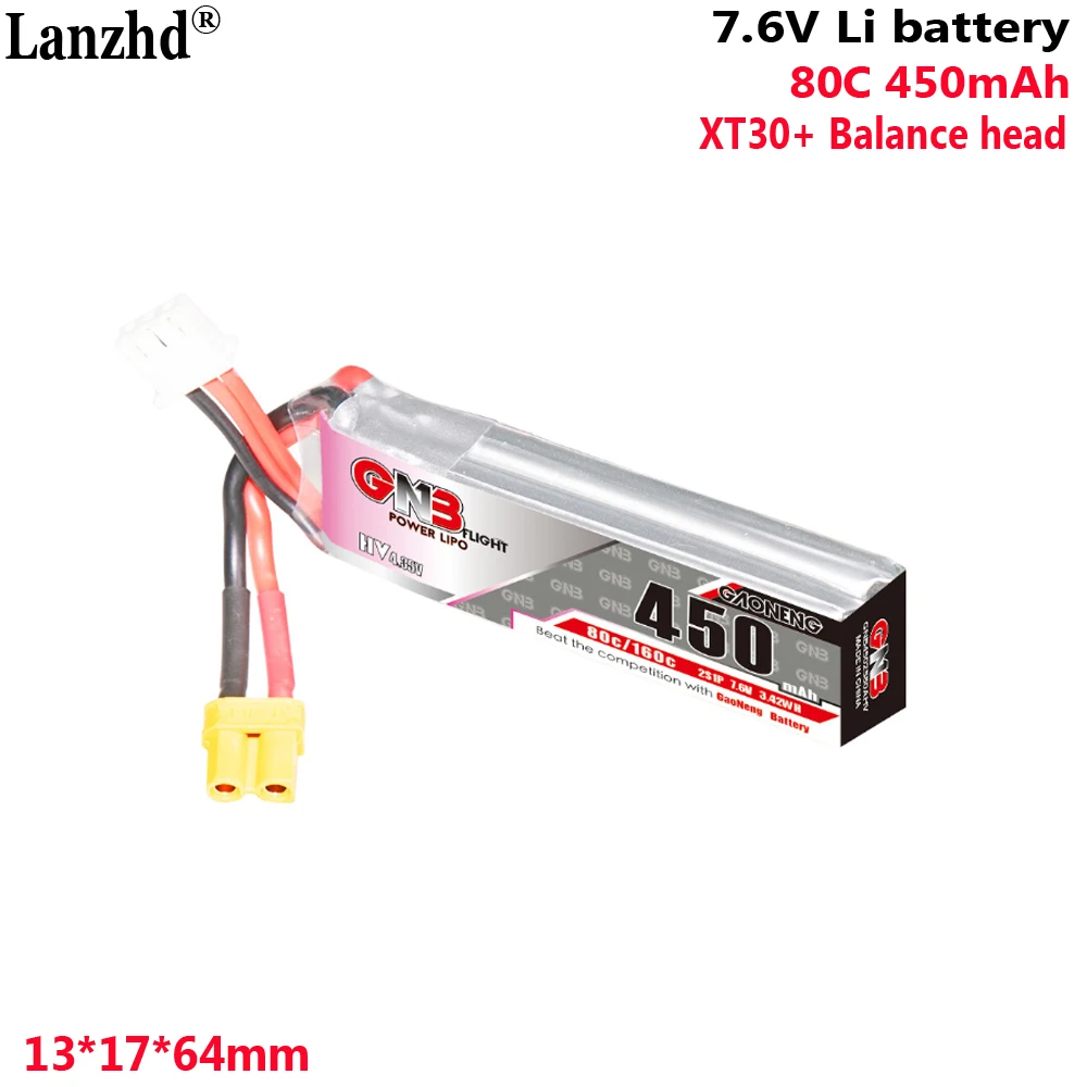 

2S1P 7.6V Lithium Battery 450mAh LiPo 80C For HV Indoor Drone Model aircraft FPV batteries Toy car ship battery