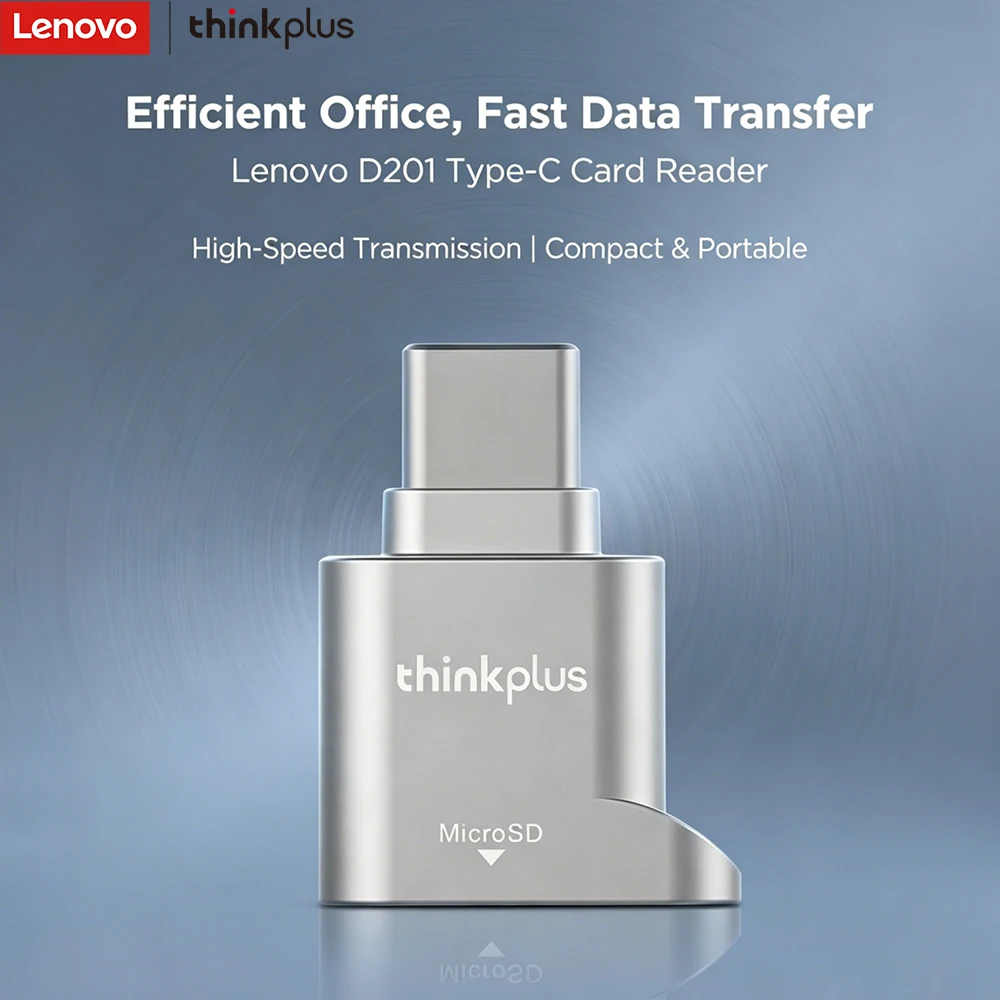 Lenovo Card Reader, Unique Appearance Design, Plug and Play, Wide Compatibility, 480Mbps High Speed, Supports Up to 512GB TF Mic