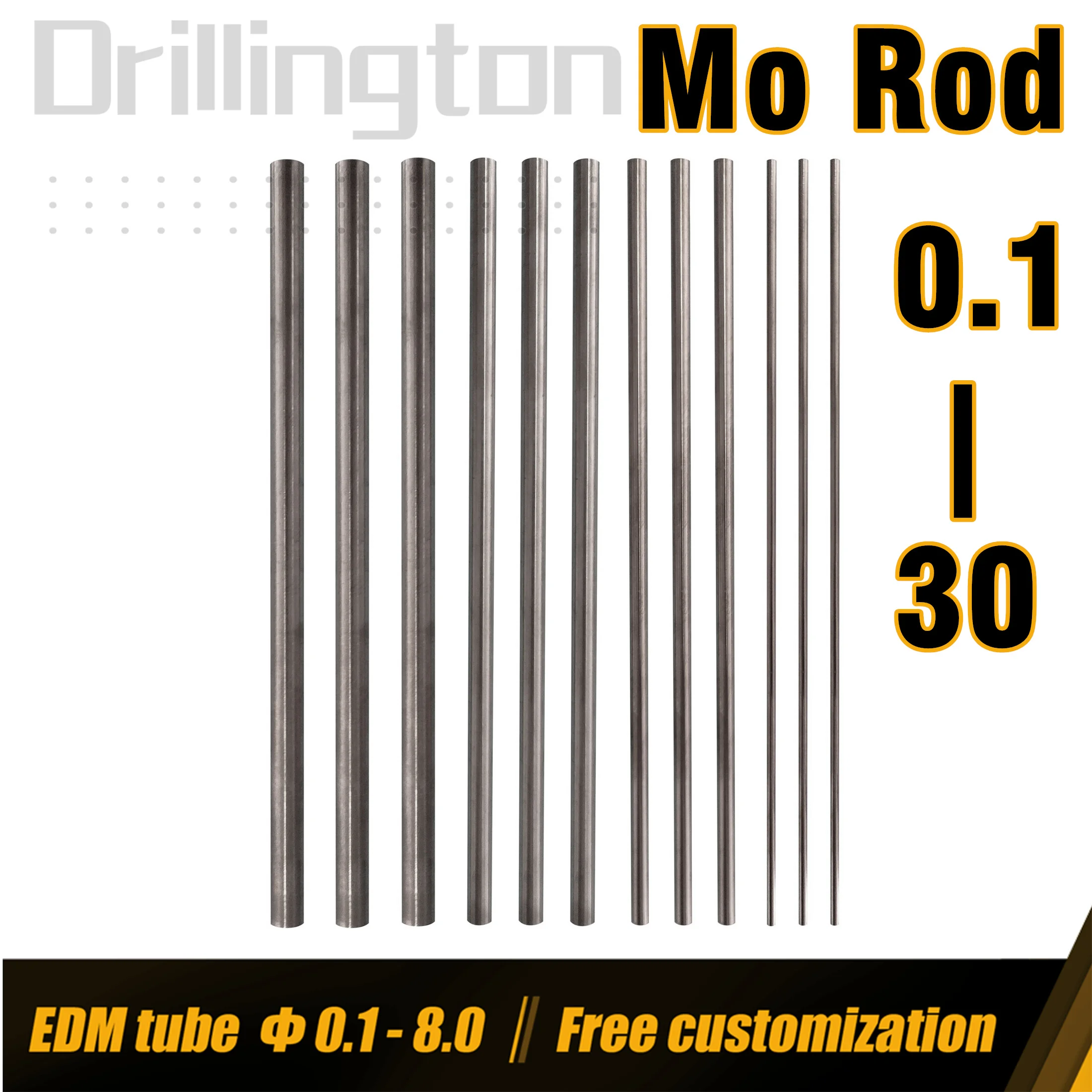 

Molybdenum Rod 0.1mm-30mm, Moly Rod 0.0039" - 3.42", Custom Mo Electrode EDM Rod for Sinker EDM , Lathe Rod Solid Shaft Bar