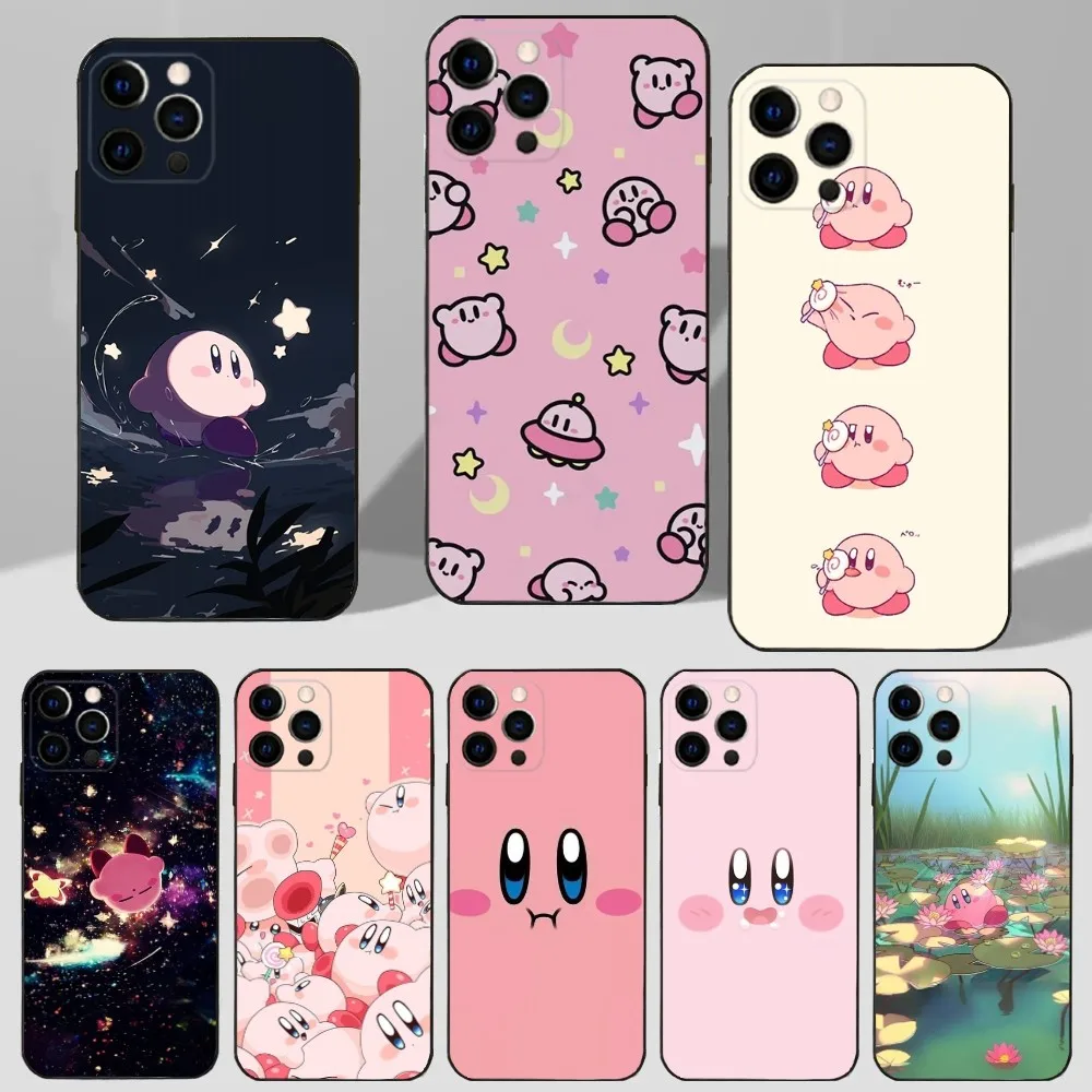 Cute P-Pink K-Kirbys Phone Case For iPhone 16,15,14,13,12,11 Plus,Pro Max,XS,X,XR,SE,Mini,8,7 Soft Silicone Black Cover