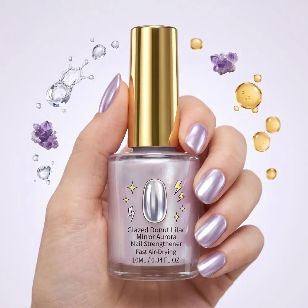 10ml Glazed Donut Lilac Mirror Aurora Nail Strengthener Fast AirDrying Glossy Mirror Nail Enhancer Professional DIY Nail Art Oil