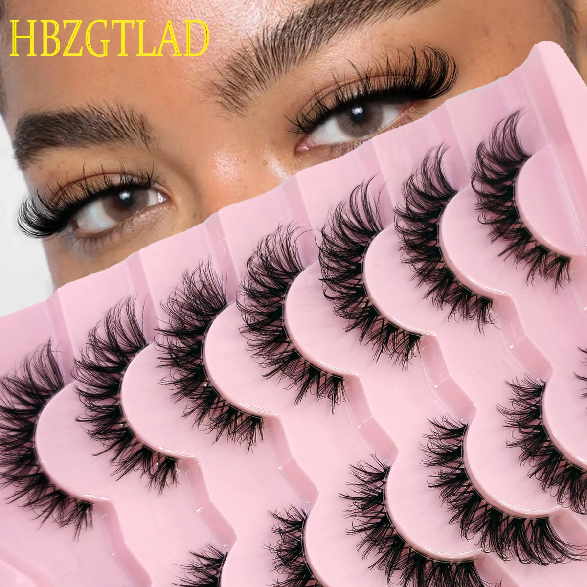 New7 Pairs Natural Lashes Full Strip Clear Band Lashes Soft Fluffy Eyelash Cross Wispy Dramatic Faux Mink Lashes For Daily Party