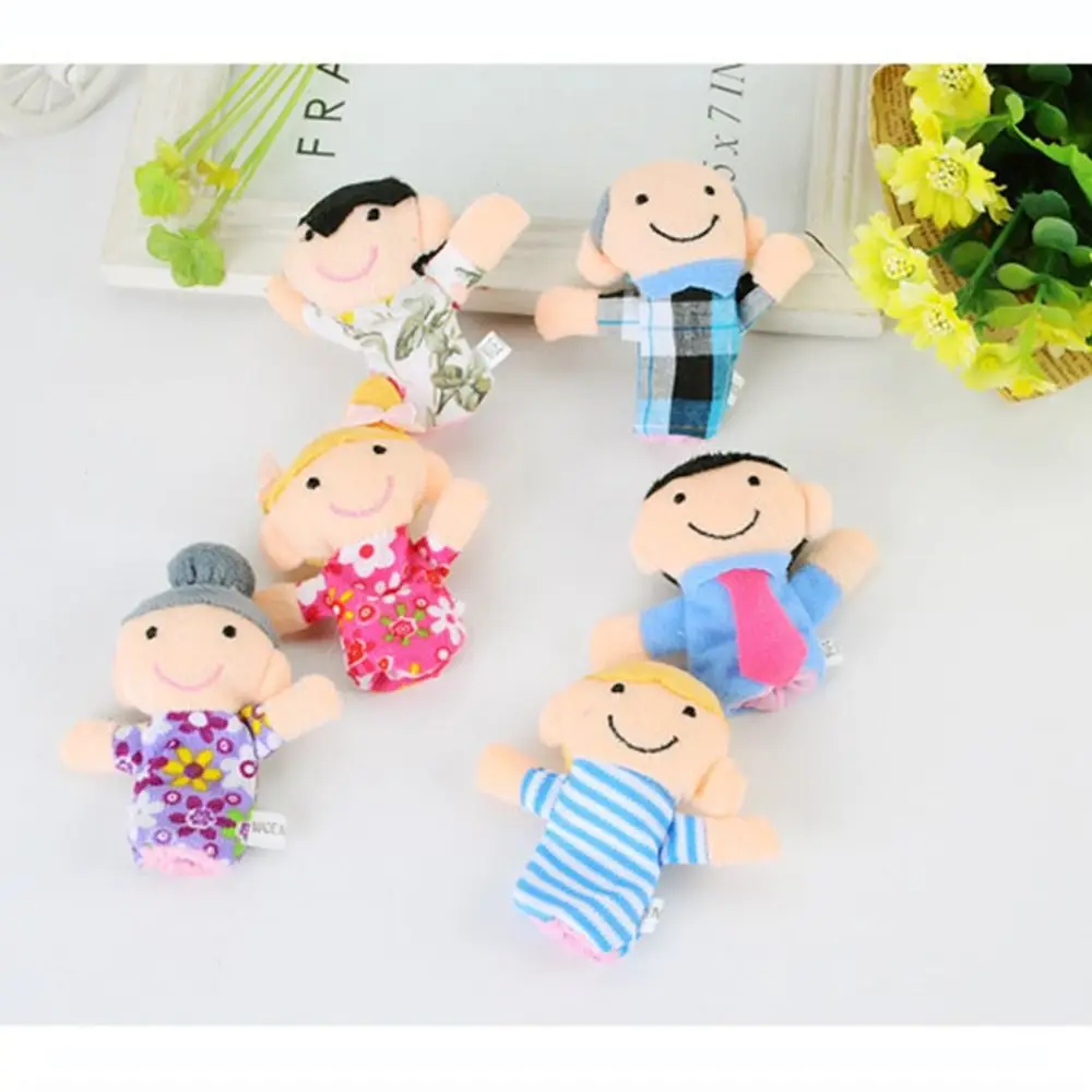 6Pcs Soft Finger Puppets Set Interactive Educational Cloth Velvet Early Education Mini Cartoon Family Storytime Play