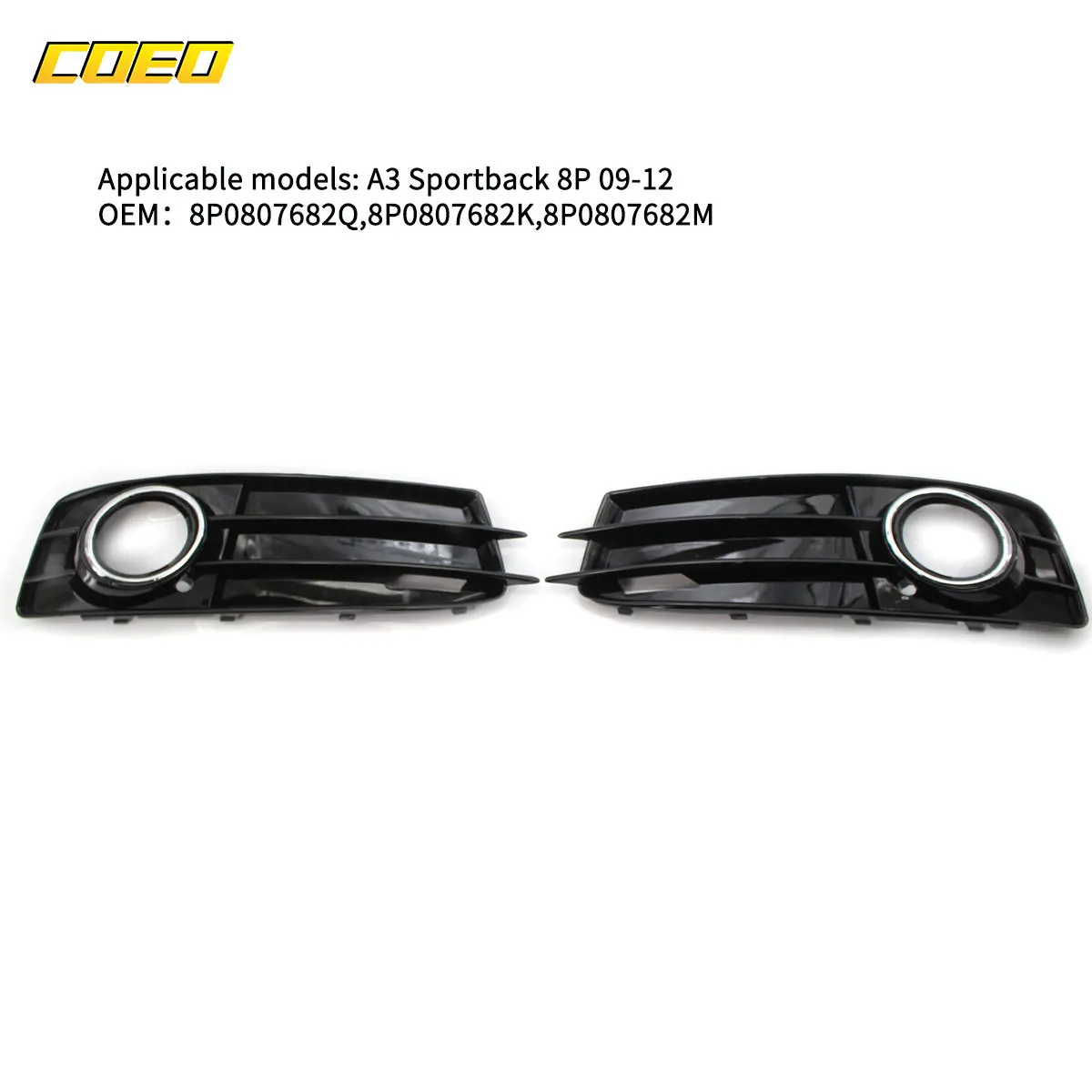 

2Pcs Car Accessories For Audi A3 2009-2012 Front Fog Light Cover Grill Auto Spare Parts Sportback 8P0807681Q 8P0807682Q