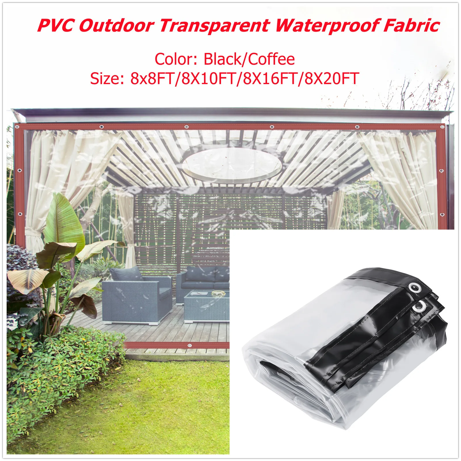 

PVC Outdoor Transparent Waterproof Fabric Gazebo Awning with Metal Holes Transparent PVC Waterproof Tarp