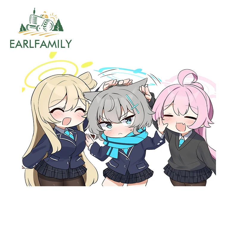 EARLFAMILY 13cm X 9cm for Blue Archive Chibi Kawaii Cartoon Game Loli Car Stickers Fashionable Simple Decals Waterproof Decor
