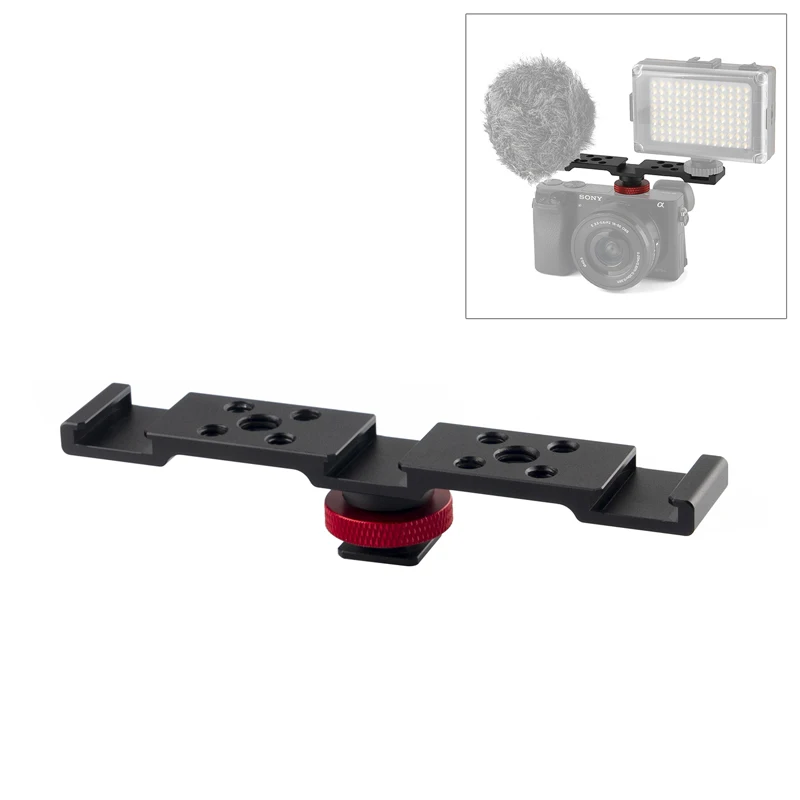 3 In 1 Cold Shoe Mount Adapter Extension Bar Bracket Stand for Camera Mobile Phone Vlog Video Light Triple Hot Shoe Plate Mount