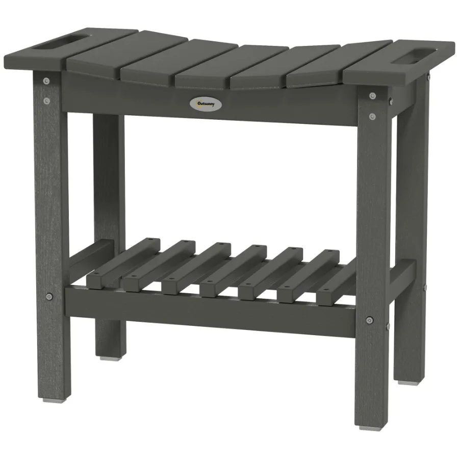 

2Tier Shower Bench HDPE Weather Resistant Outdoor Side Table with NonSlip Pads Handles for Patio Pool Dark Gray