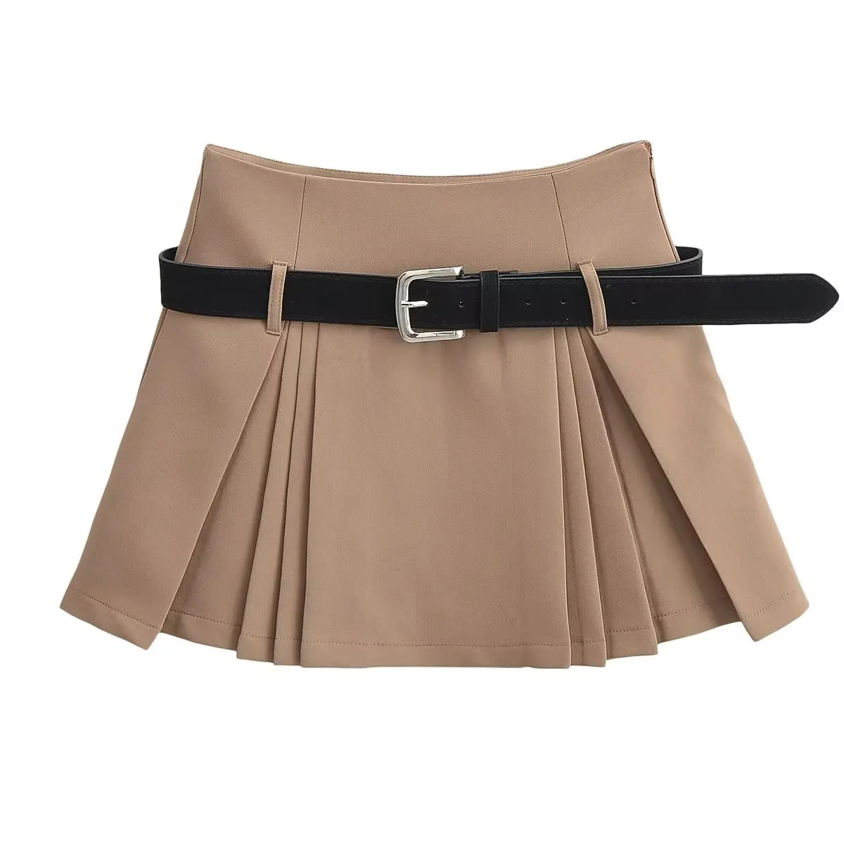 High Waist Belted  Skirt Sexy School Girl Style Anti-Light Pure Desire Body Shape Show off Short Skirt A-Line Silhouette