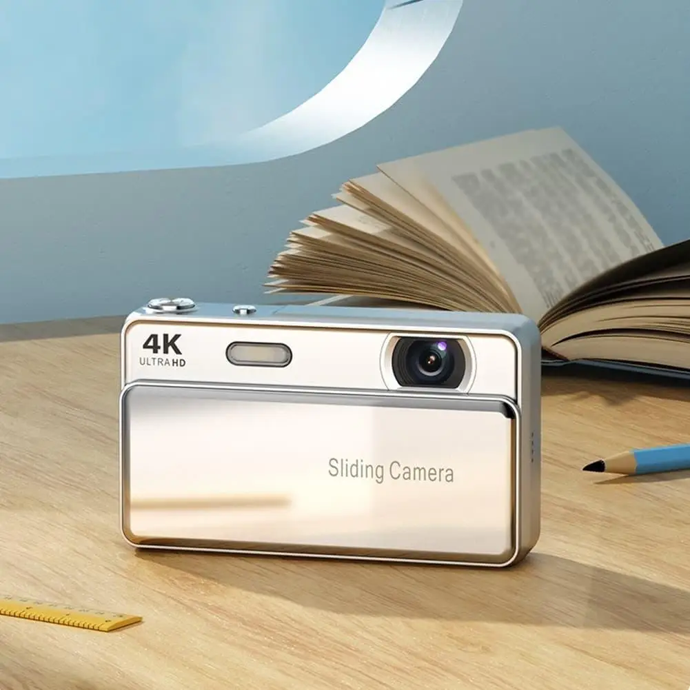 4K CCD Ultra HD Digital Camera Sliding Cover Student Compact Camcorder Photo Video All in One Portable Pocket Camera for School