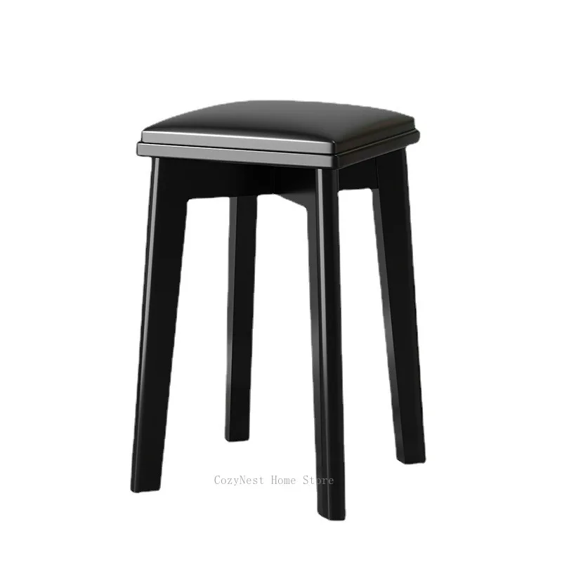 Upholstered Square Stool for Living Room, Space-Saving Solid Wood Dining & Vanity Bench