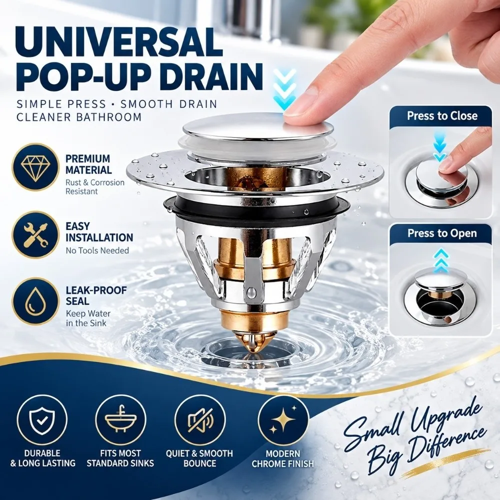 Brass Stainless Steel Sink Stopper Easy to Install Silver Drain Stopper Universal Fit Anti-Clogging Basin Plug