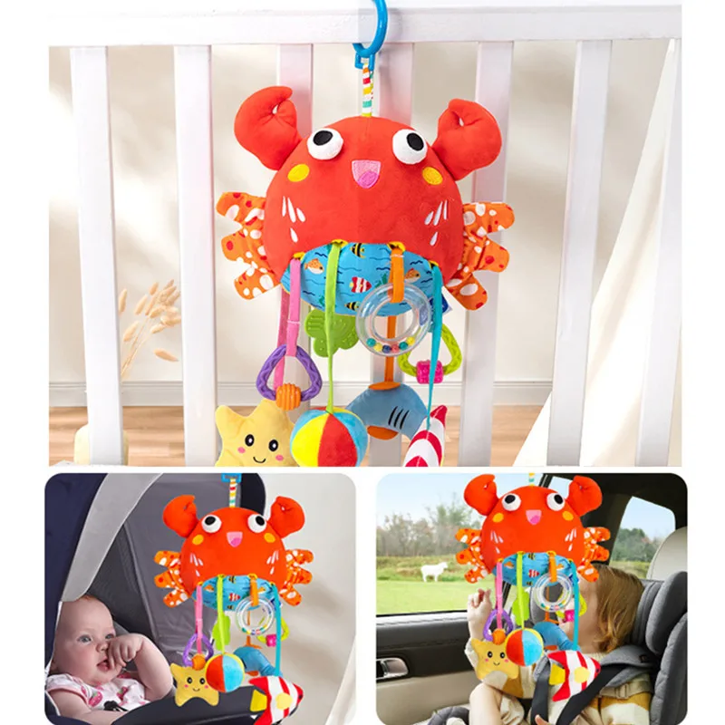 New Stuffed Animal Baby Crib Hanging Mobile Rattle Toys Baby Pull Grip Hand Bells For Stroller Hanging Musical Interactive Toy