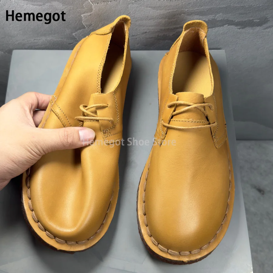 Brown Cowhide Casual Leather Shoes for Men Solid Color Cowhide Sole Leather Soft Breathable Handmade Men\'s Shoes Tenis Masculino