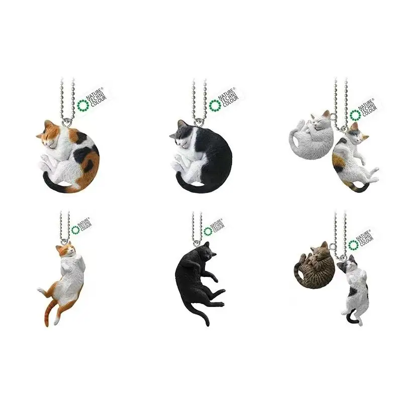 정품 시뮬레이션 잠자는 고양이 펜던트 트위스트 계란 잠자는 산샤 고양이 오렌지, 흰색과 검은 색 고양이 펜던트 여자 친구를위한 선물