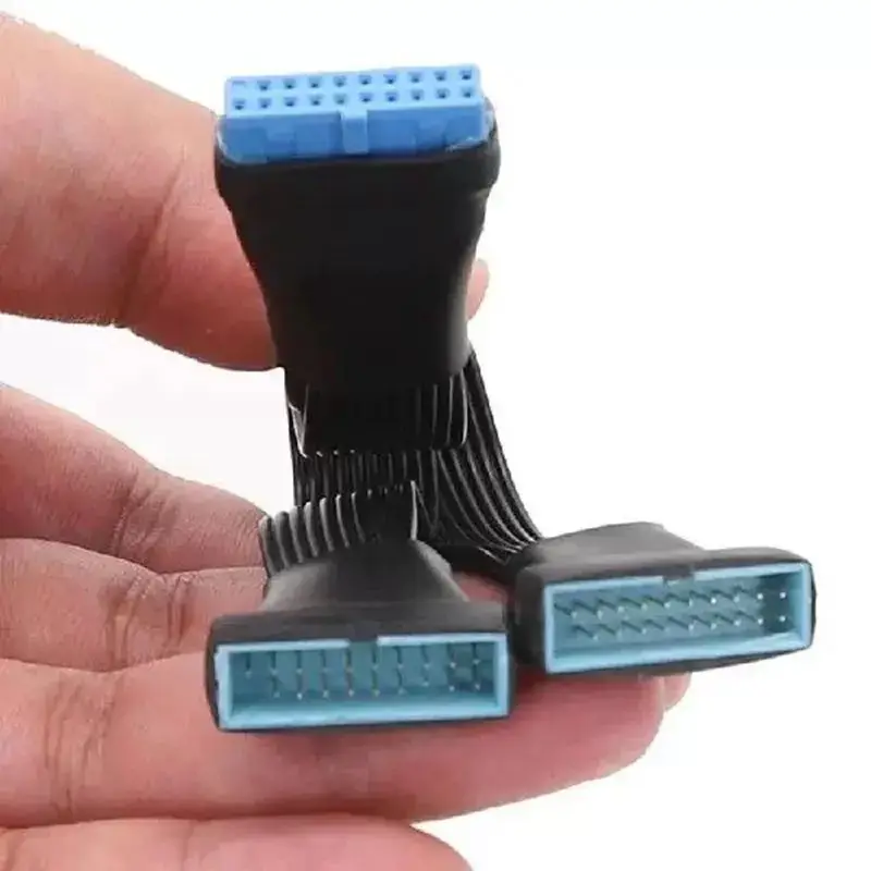 Kabel rozdzielający USB 3.0 żeński na męski 19/20 pinów, 2x płaski port, do akcesoriów płyty głównej, wewnętrzny przedłużacz, 15 cm — zdjęcie produktu 2