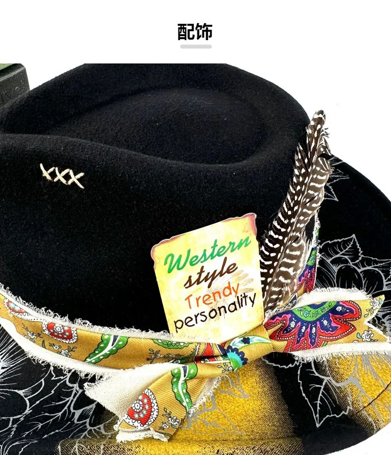 Gradiënt Spray Paint Brede Rand Cowboyhoed Verenlint Vilt Wol Fedora voor Vrouwen Feest Bruiloft 2025, Nieuwe Mode ​
