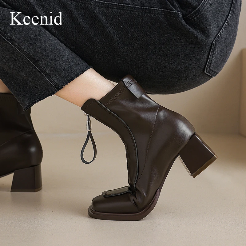 

Kcenid Fashion Splicing Daily Zipper Concise Square Toe Ankle Boots Women Autumn Winter Thick Heel Modern Boots Plus Size 32-43