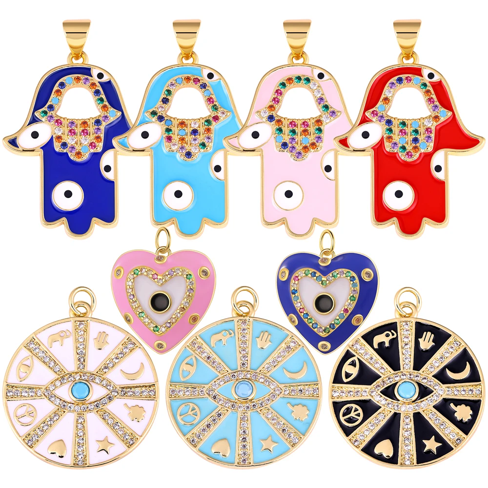 

Juya 18K Gold Plated Colorful Enamel Hamsa Fatima Hand Greek Evil Eye Charms for DIY Turkish Talisman Jewelry Making Decorations