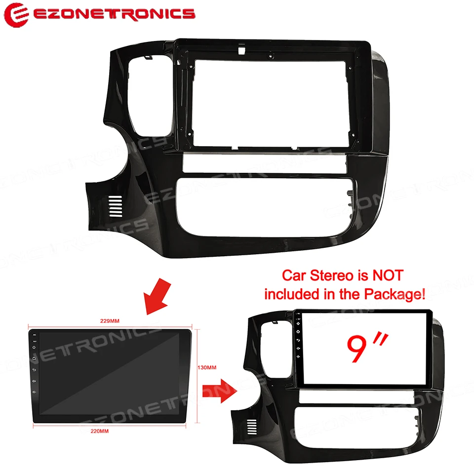 9inc For Mitsubishi Outlander 2017-2019 Car Fascia Frame Audio Fitting Adaptor Dash Trim Kits Facia Panel Double Radio Player