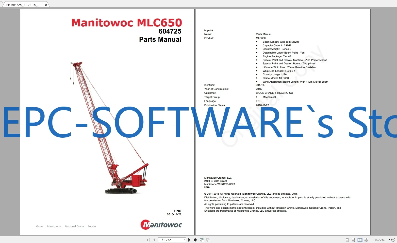 

EPC-SOFTWARE Manitowoc Grove Cranes Все модели Обновлено 2021 [12.2020] Каталог запасных частей PDF DVD