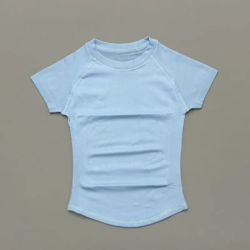 Naadloze yoga-top met korte mouwen, dames, sneldrogend, ademend, slim fit, workout, gym, hardlopen, aansluitend sport-T-shirt, activewear