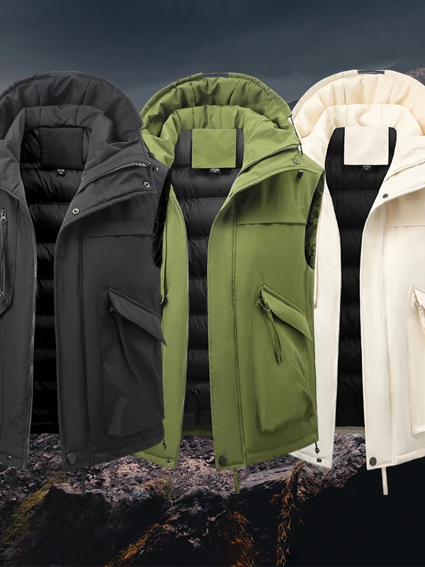 

Street Sle Waterproof Workwear Jaet Hooded Svel Vest Multi-ket Youth Faion Polyester/Nylon Cosite Fiber