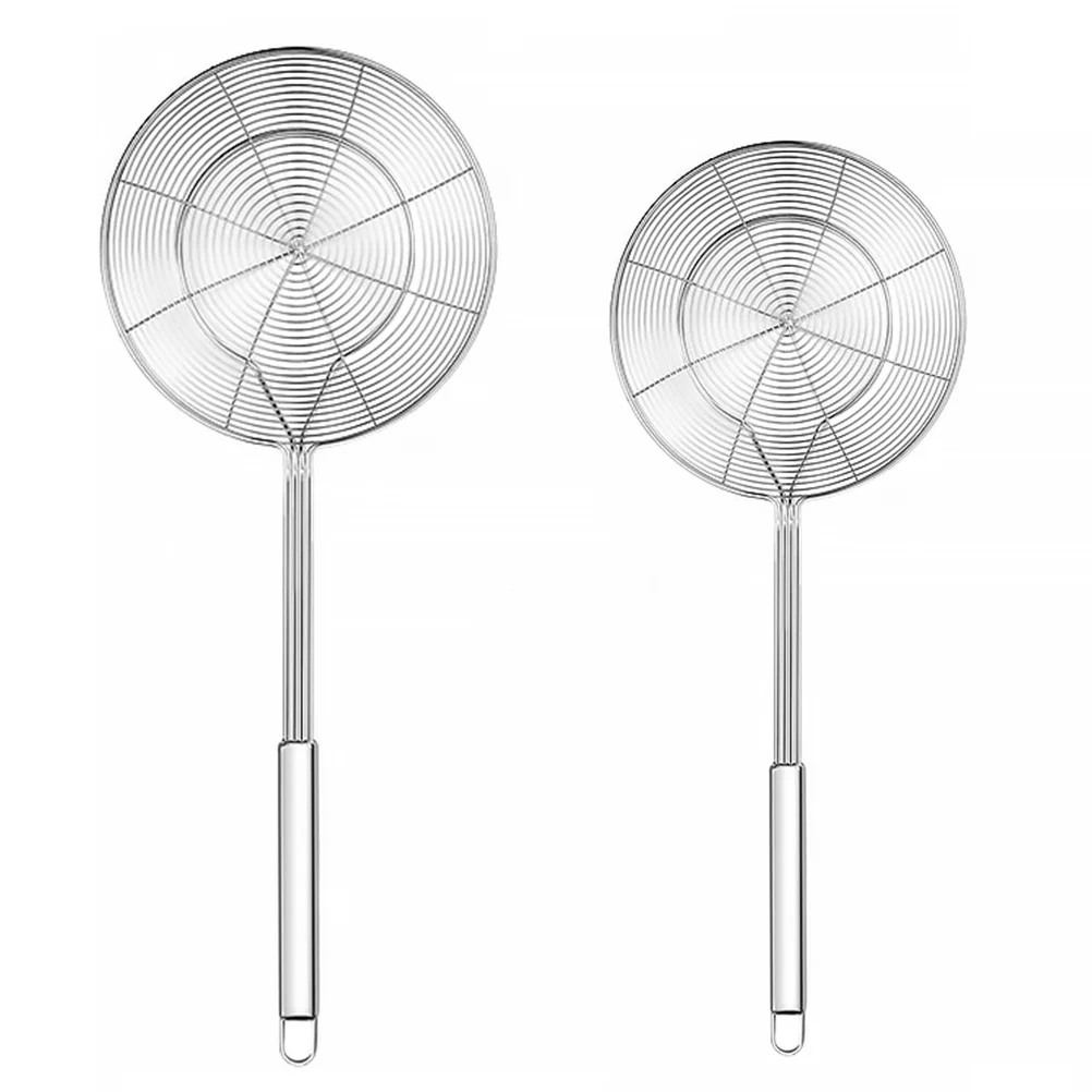 

2pcs Stainless Steel Strainer Spider Long Handle Kitchen Tool Heat Resistant Perfect For Chips Vegetables Meats Wontons